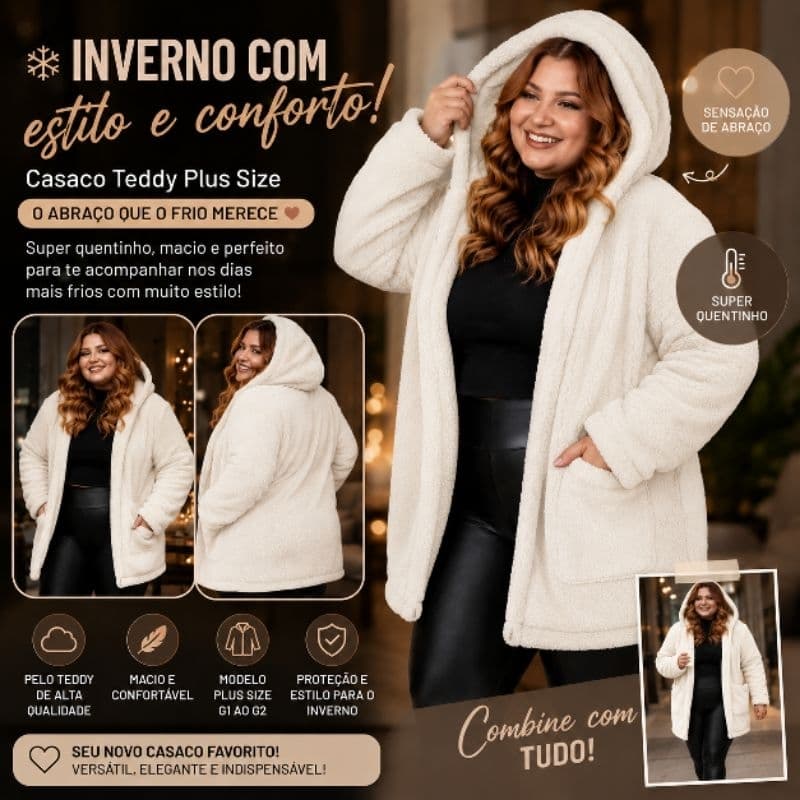 Casaco Feminino  Peluciado  Plus Size Inverno Quentinho  Elegante  GG, G2