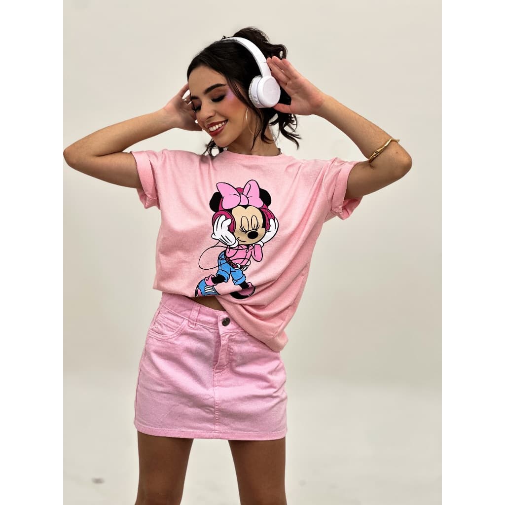 Saia Jeans Feminina com Bolsos Modelo Colorida Rosa Bebê Cintura Media Estilo Blogueira
