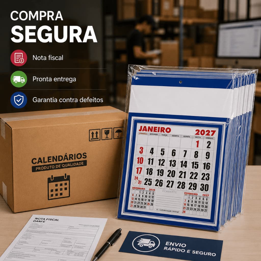 50 Calendários de Parede 27x37 Grande Folhinha Comercial 2027 Com Bloco 12 Meses