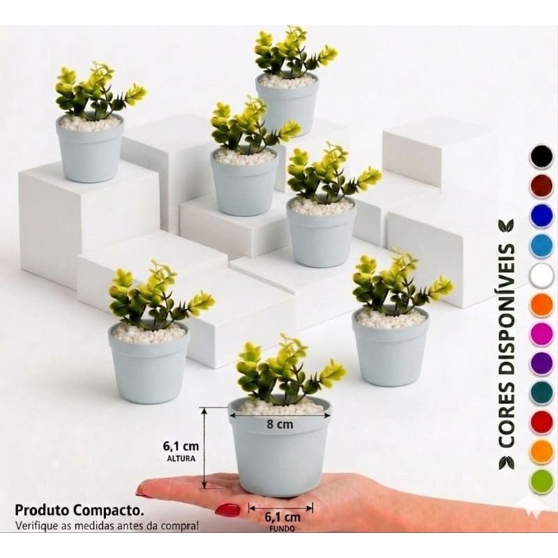 6 Vasinhos Decorativos com Plantas Artificiais Lembrancinha Festa Casamento Aniversário Pote 9