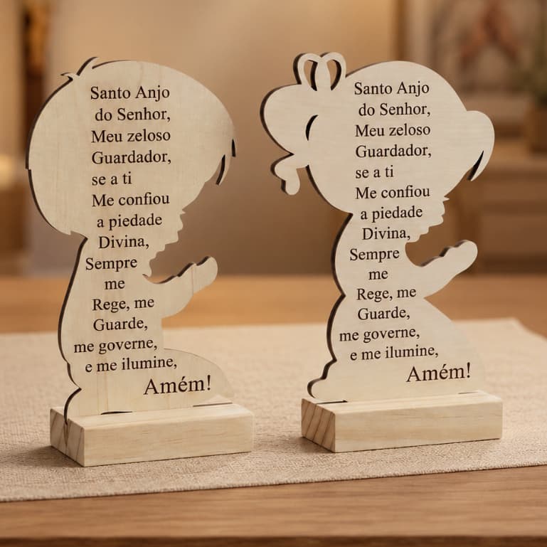 Kit Enfeite De Mesa Santo Anjo Do Senhor Oração Decoração Religiosa