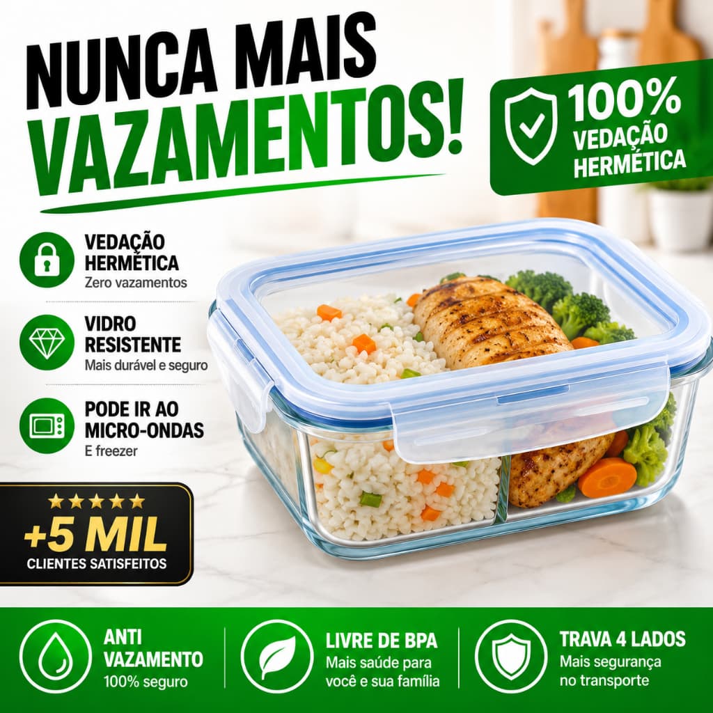 Marmita Vidro Hermética Anti Vazamento 1520ml Premium