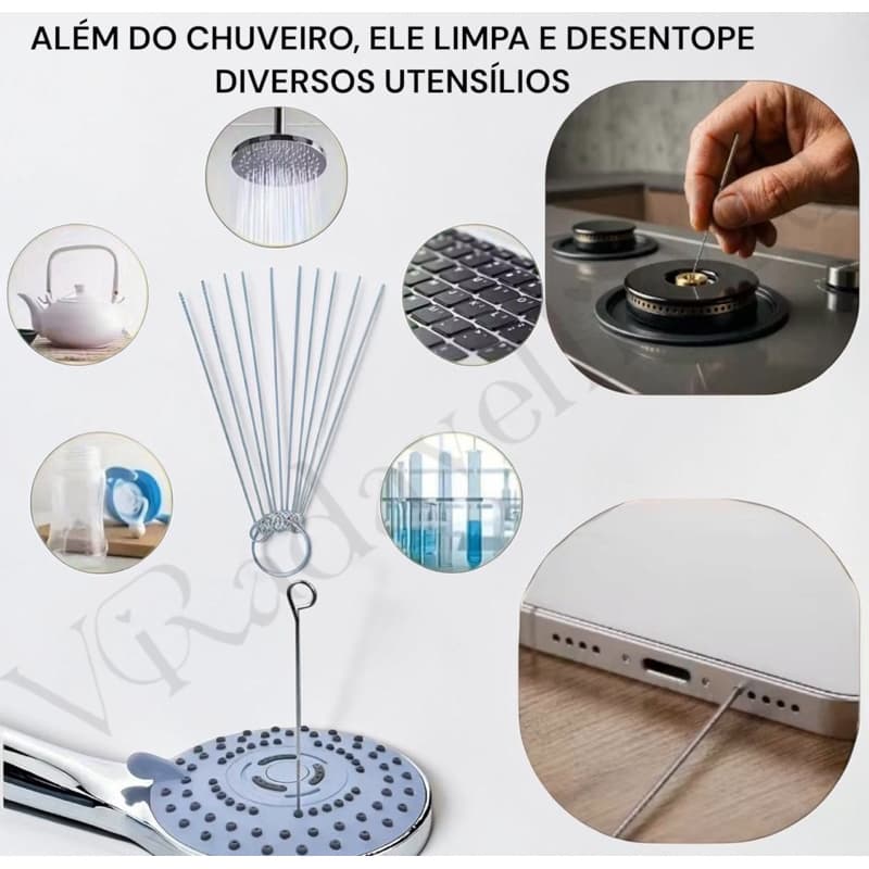 Kit 10 Escova inox de Limpeza  Desentupir chuveiro