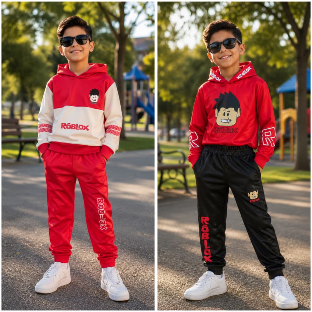 Conjunto Infantil Roblox Vermelho - Casaco Chimpa + Calça Super Conforto para Pequenos Gamers