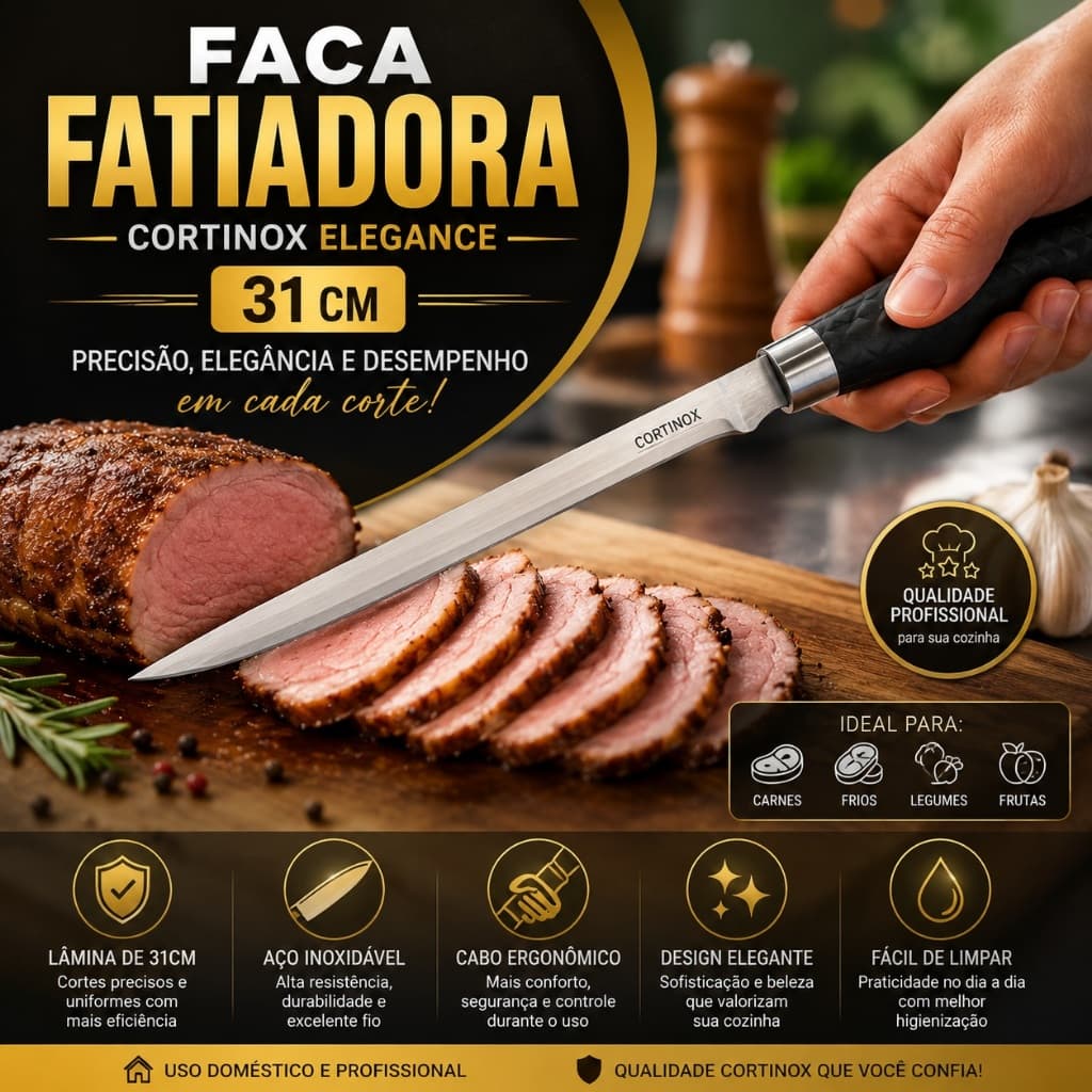 Faca Fatiadora 31 Cm Corte Preciso Aco Inox Duravel Design Elegante Uso Domestico Profissional