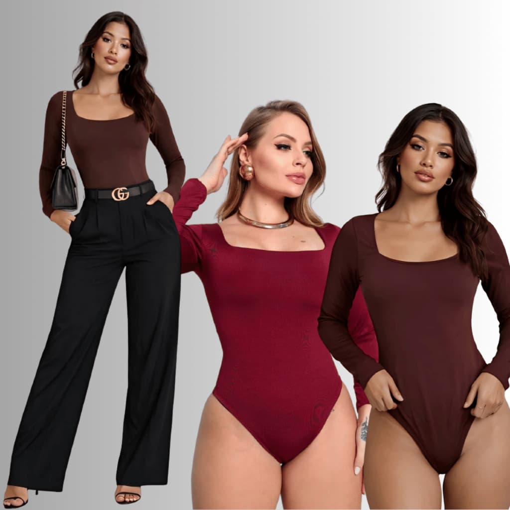 Body Manga Longa Decote Quadrado Suplex Premium Collant Maio Colã Colan Bore Bori