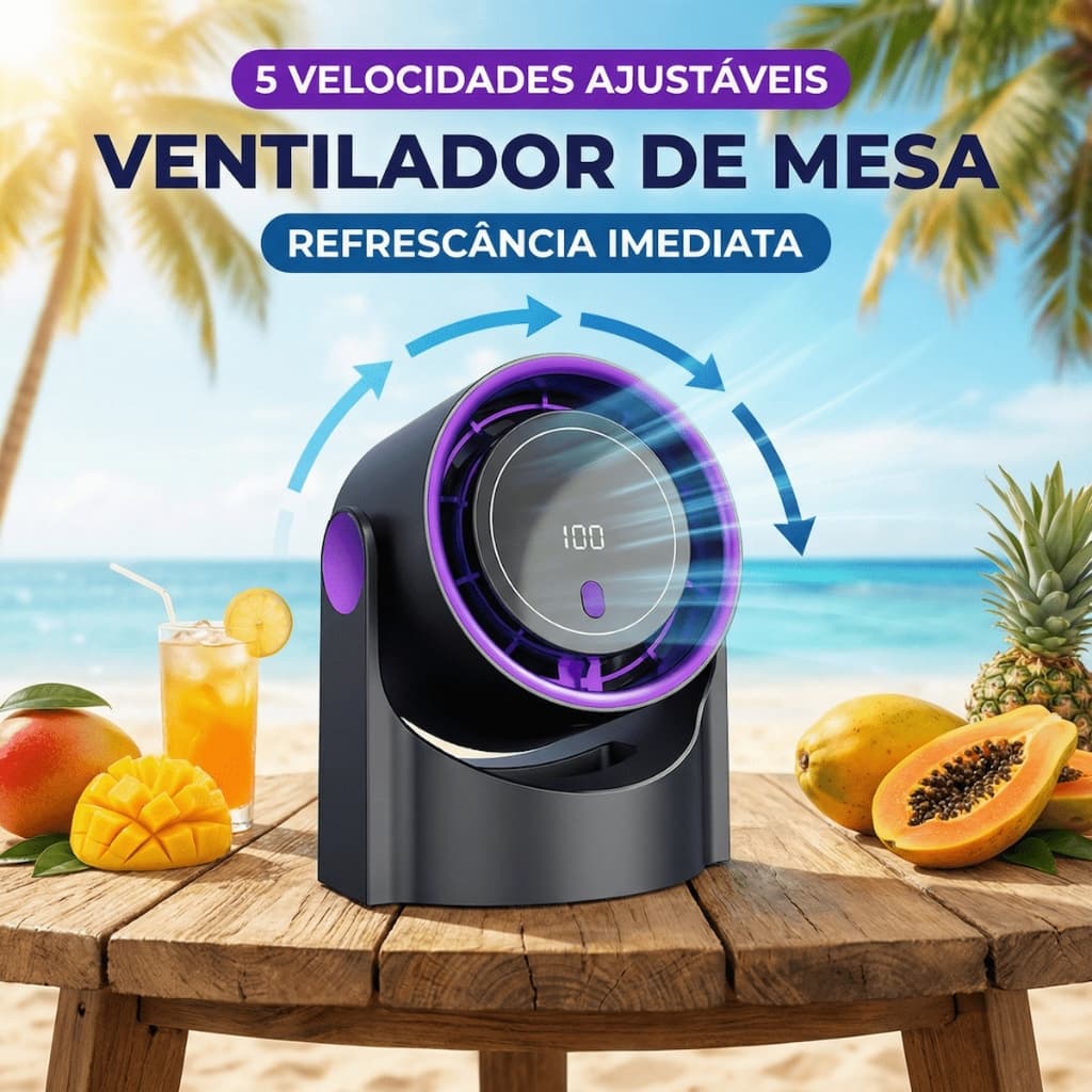 Ventilador Silencioso de Circulação de Ar de Mesa - Sensação de Gelo e 5 Níveis de Vento Compacto