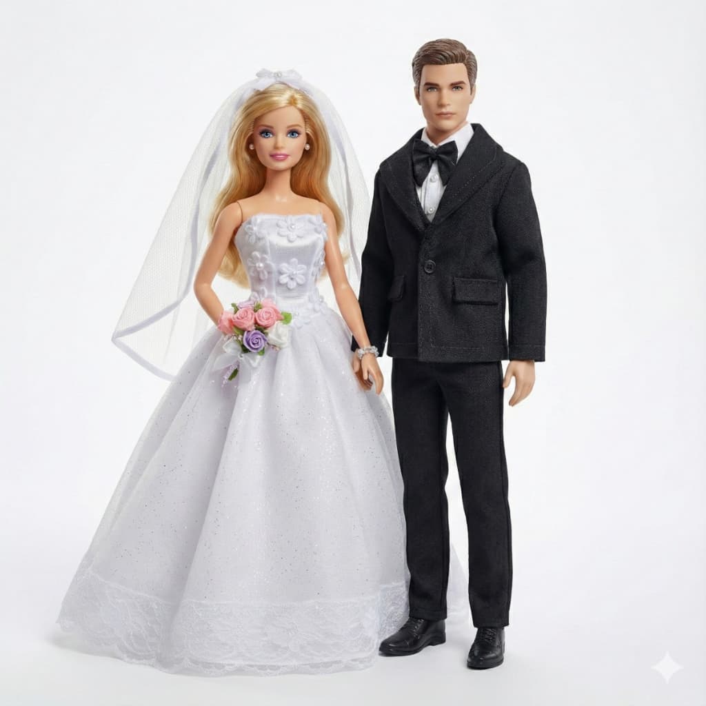 Kit 2 peças - Casamento vestido de noiva + smoking para boneco 30cm - Luxo - paletó