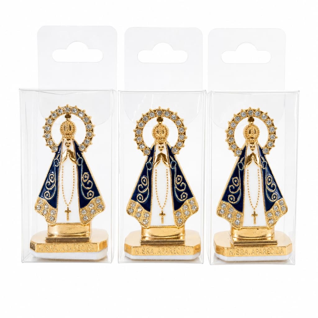 Kit 1 a 3 Santinhas de Carro Imagem Nossa Senhora Aparecida com Coroa Dourada para Carro (Feita em metal)