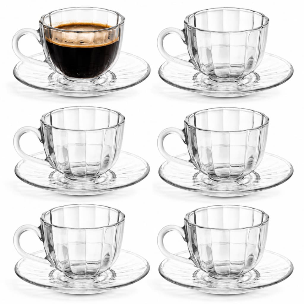 Jogo Com 6 Xícaras E 6 Pires De Vidro Design Pétala Com Alça Para Chá E Café