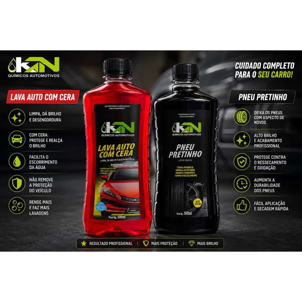 Kit Limpeza Automotiva Shampoo 500ml e Pretinho para Pneus 500ml