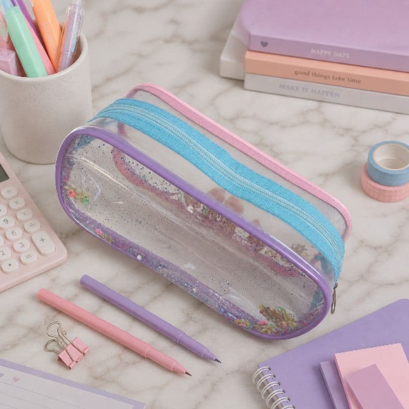 Estojo escolar em plástico estampado e com glitter nécessaire bolsa para viagem remédio maquiagem porta lápis canetas
