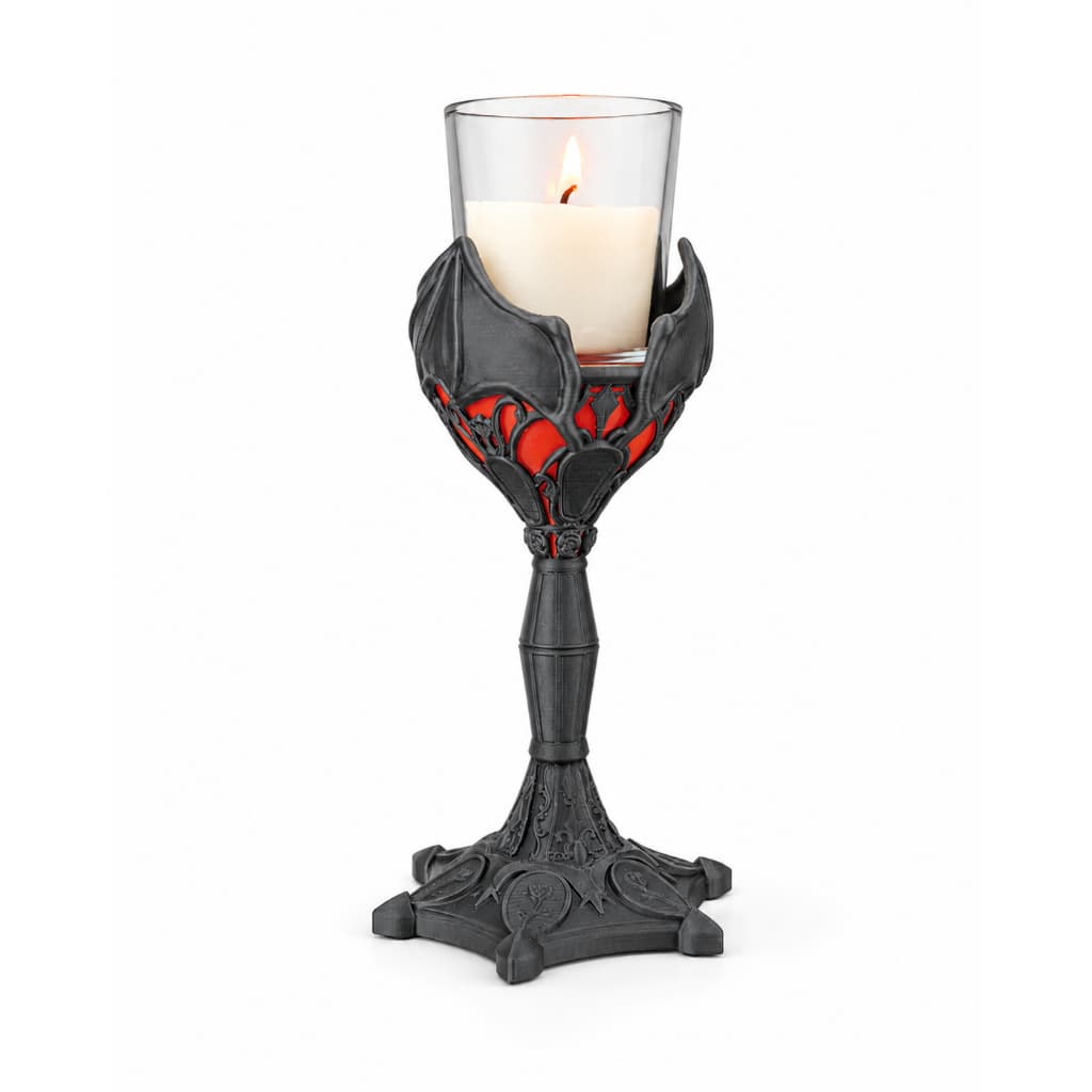 Castiçal Gótico Decorativo Preto E Vermelho 19x10x11cm Para Vela