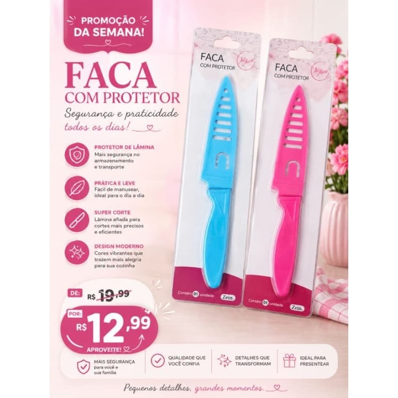 Faca de Cozinha 19cm com Protetor Colorida Prática para o Dia a Dia Cozinha Corte Segurança Lar