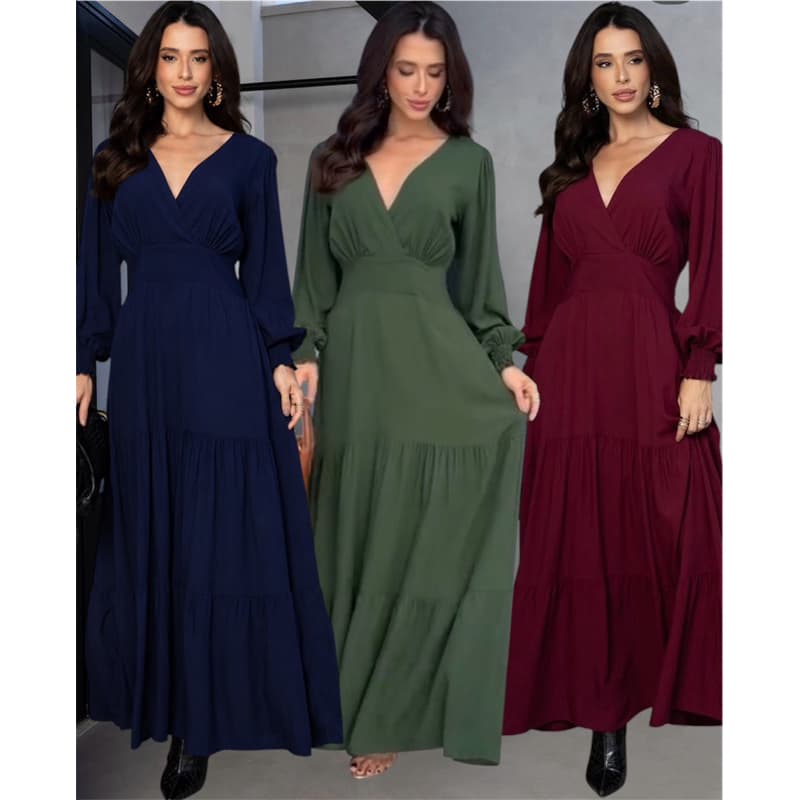 VESTIDO LONGO FEMENINA COM MANGA MODA INVERNO
