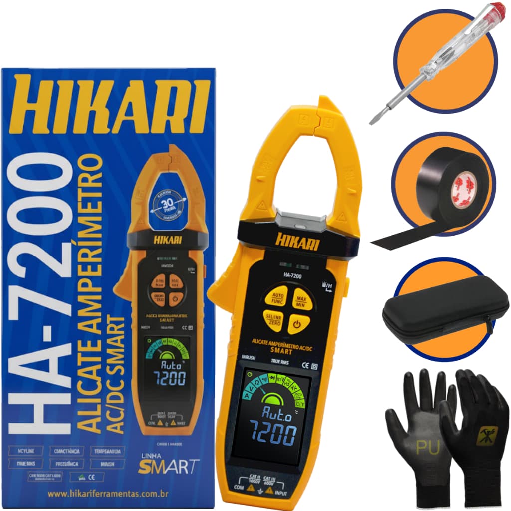 ALICATE AMPERIMETRO SMART CATII 1000V HA-7200 HIKARI C/ KIT