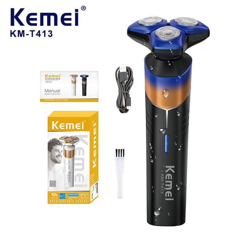 KEMEI KM-T413 Aparador Shaver 7500RPM, lavável, triplo magnético, portátil 600mAh Tipo-C