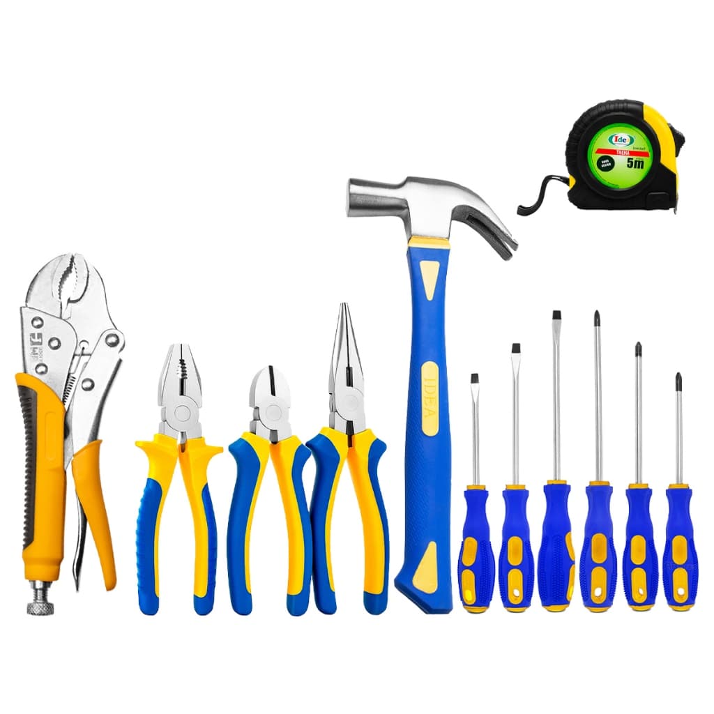Kit Ferramentas Completo Jogo de Chave Fenda Philips e Martelo Unha Cabo Emborrachado