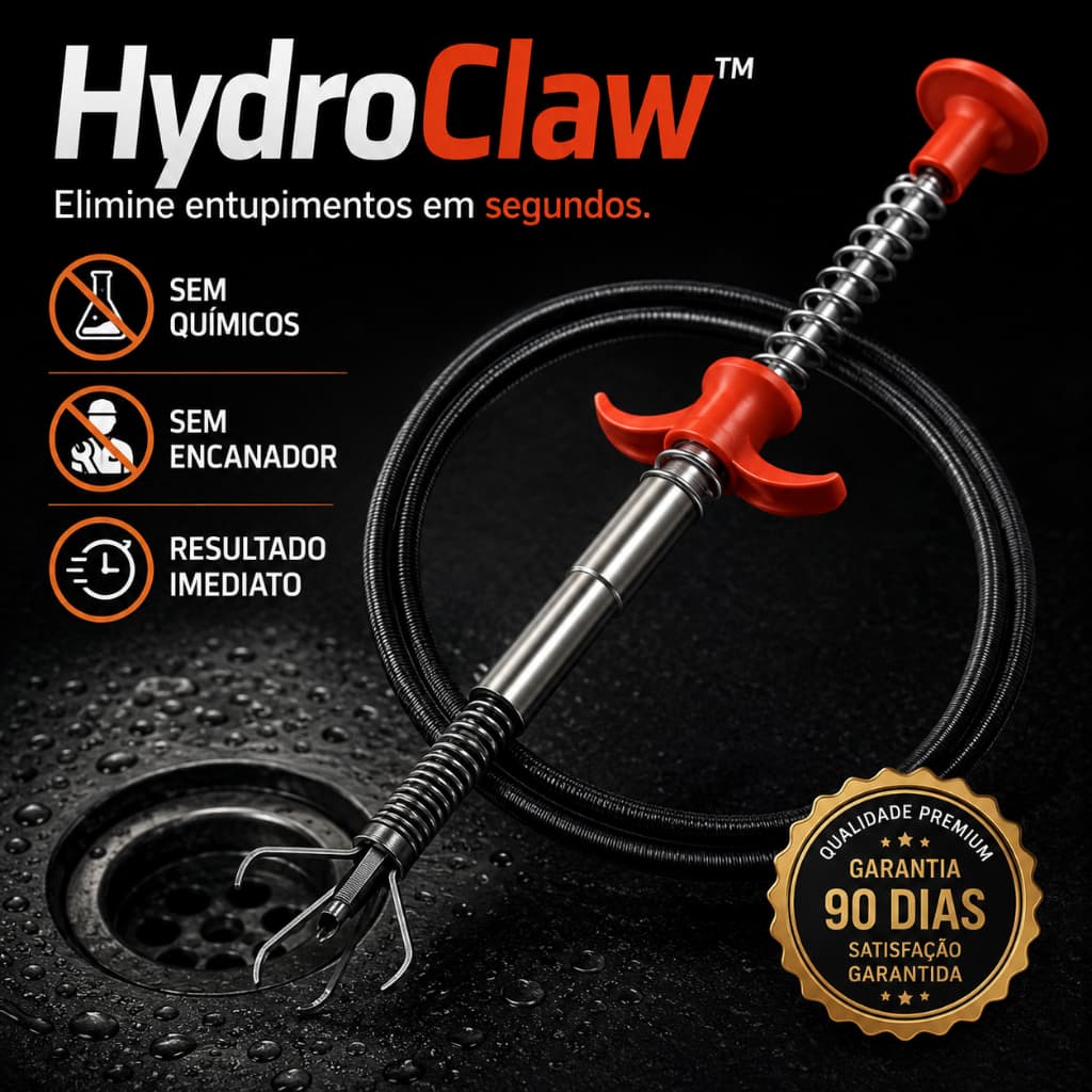 HydroClaw™ — A Garra Inteligente Que Elimina Entupimentos em Segundos Sem Sujeira, Sem Químicos e Sem Encanador.