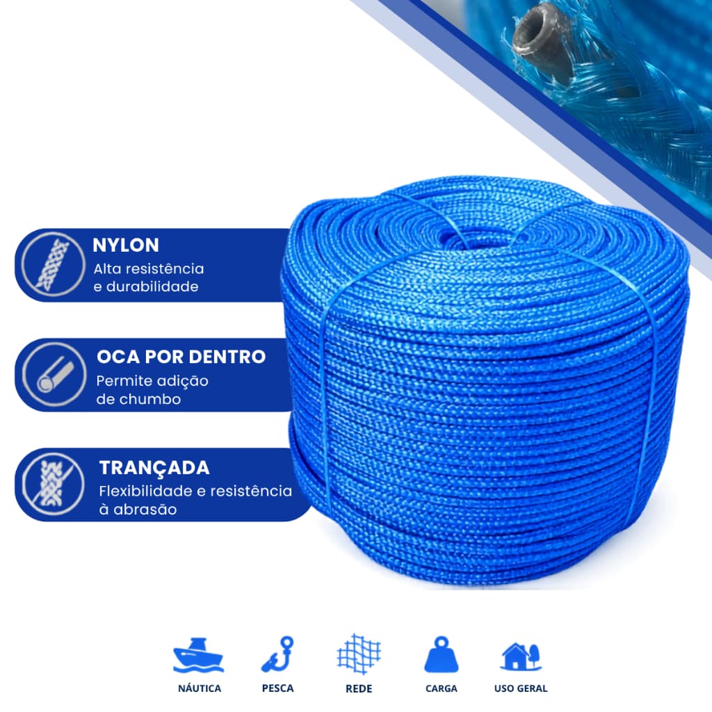 Corda Multifilamento Polietileno Trançada 3mm 1kg aprox 192 metros Azul Prova De Agua Resistente
