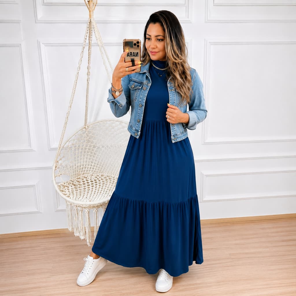 Vestido Longo Feminino Casual Versátil Elegante Malha Premium Confortável Outono Inverno 2026 - 442