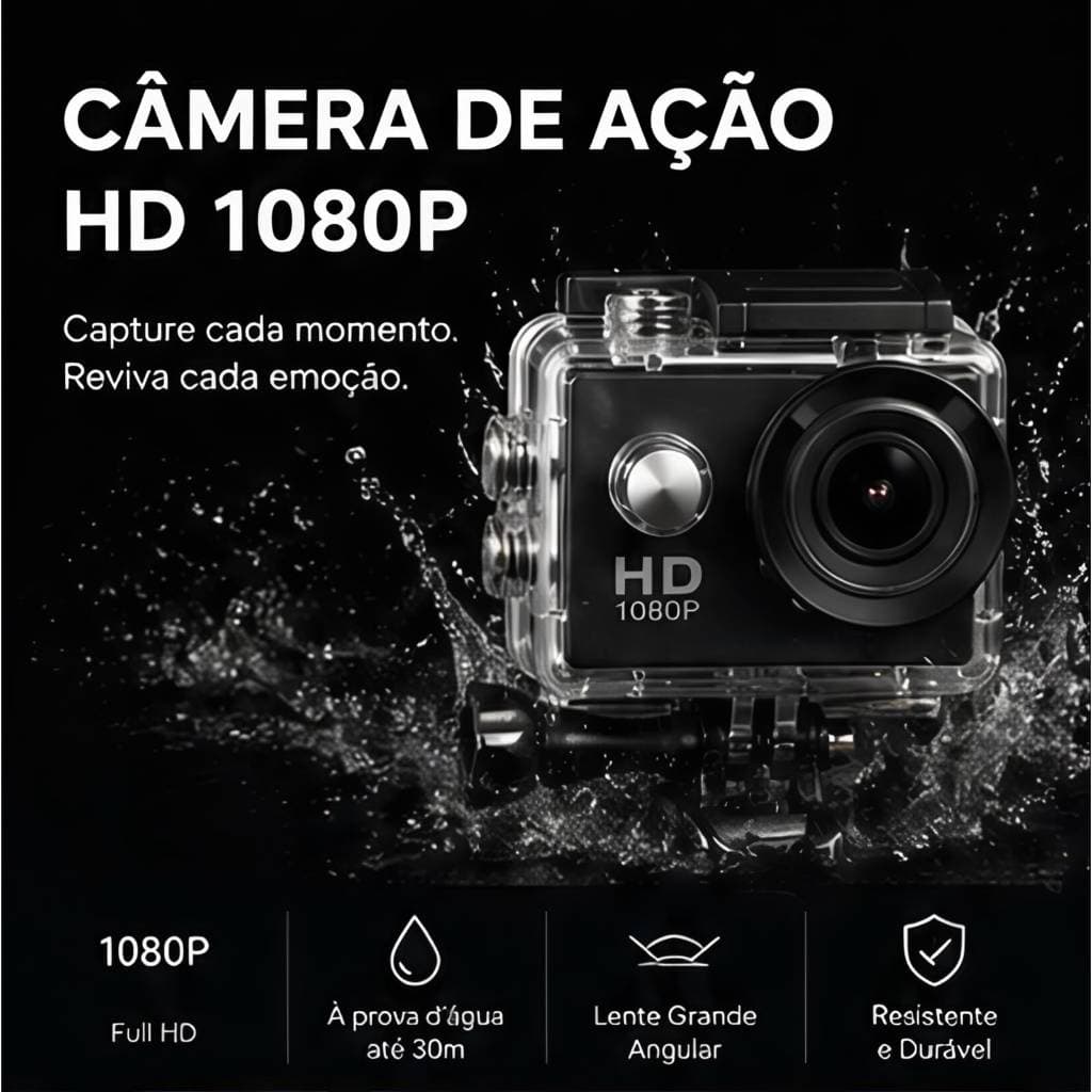Câmera de Ação 1080P Ultra HD Wi-Fi à Prova d'Água 30 Metros com Controle Remoto