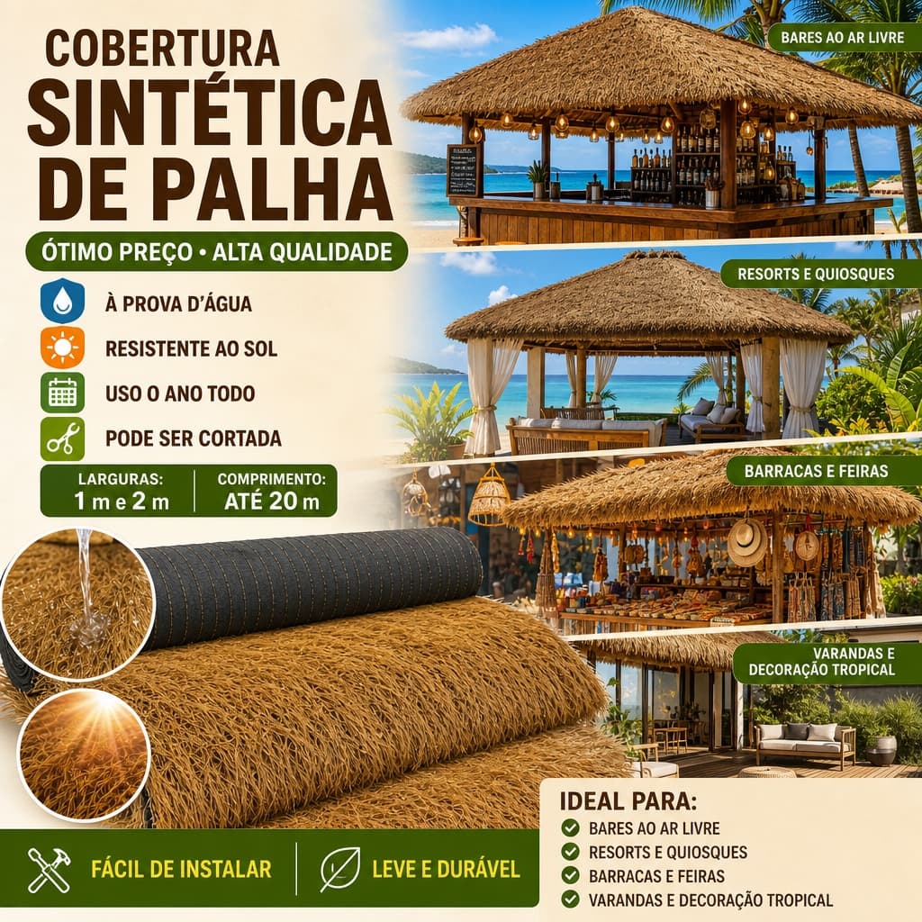Telhado de palha artificial de 15 cm x 1 m x 4 m, imitação de palha em PVC decorativa, proteção solar natura