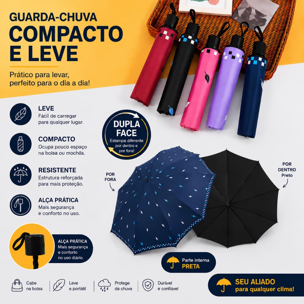 113 - Guarda Chuva Tamanho Grande Dupla Face Estampa Desenho Folha