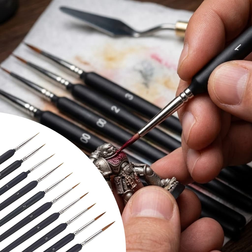 Kit com 10 Pincéis de Miniatura com Linha de Gancho – Para Pintura de Arte, Tintas a Óleo e Aquarela