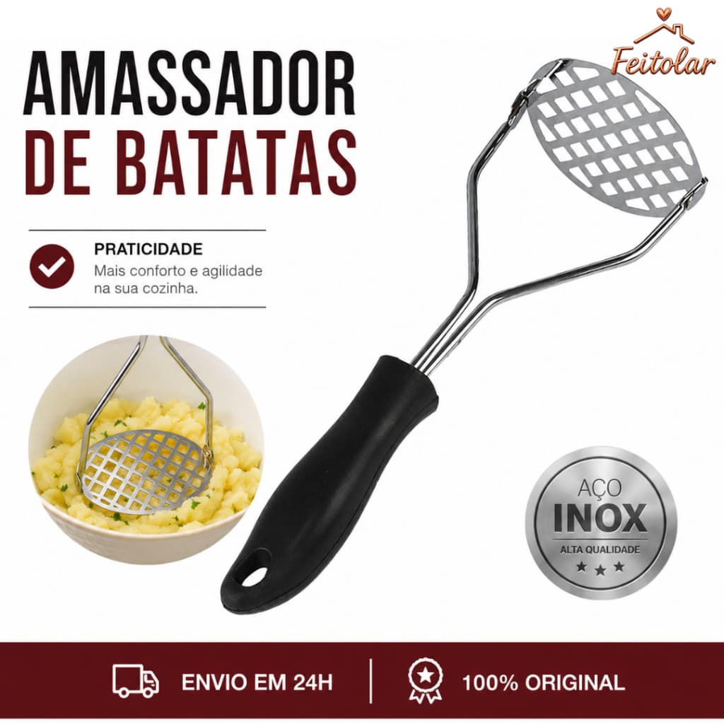 Amassador de Batatas Legumes Vegetais Cozidos 24x8,5cm