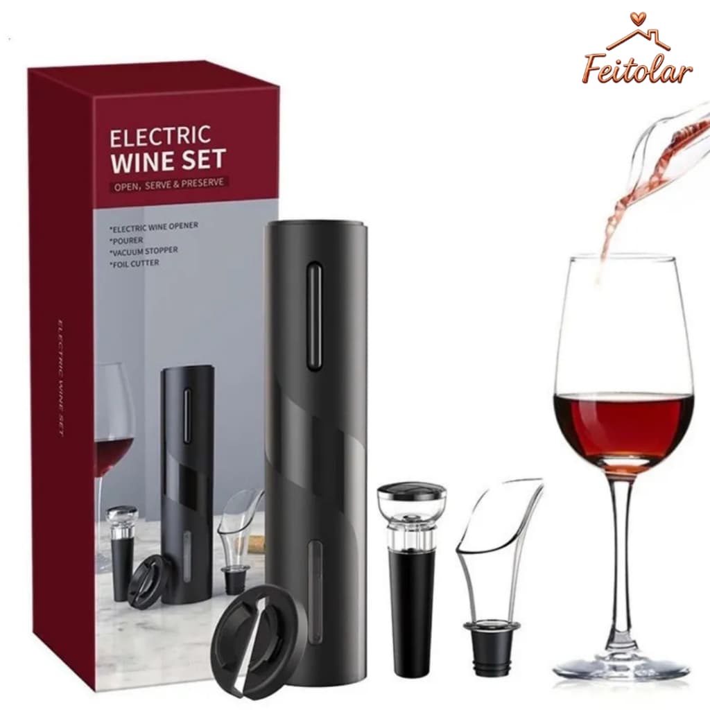 Kit 4 peças Abridor Elétrico Automático Vinho a Pilha AA Derramador Design Moderno Abertura Rápida