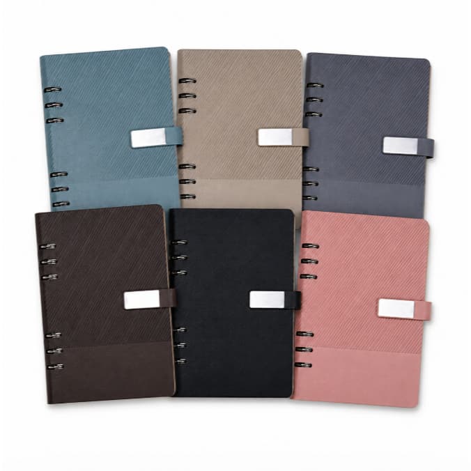 Caderno Fichário A5 Couro Sintético - Capa Dura, Fecho Magnético, Placa Metal Folhas Reposicionáveis
