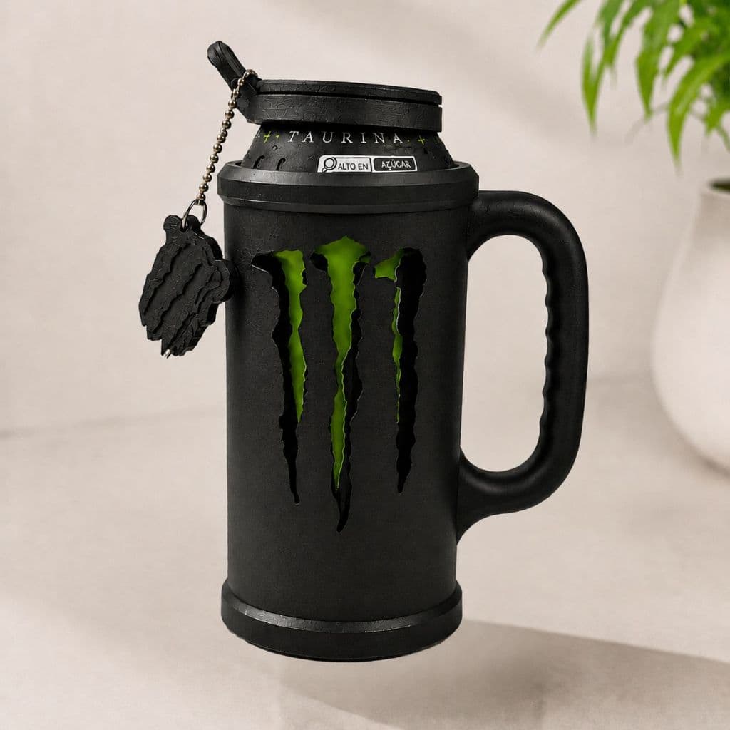 Copo Monster com Tampa + Chaveiro Abridor de Lata | Porta Lata | Presente Criativo e Personalizado