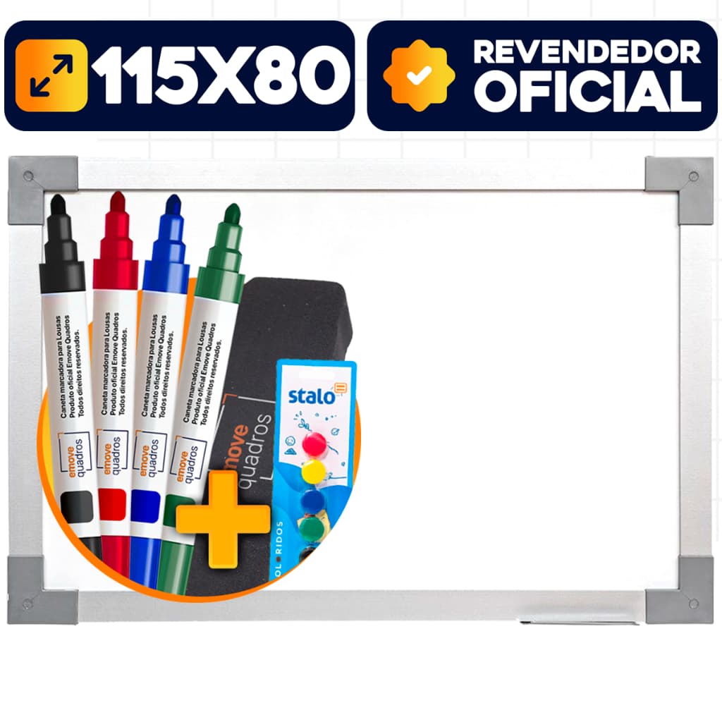 Lousa Branca 120x90cm Magnética Quadro Branco Painel Fotos Soft Alumínio C/ 4 Canetas + Apagador Imãs Coloridos Recado