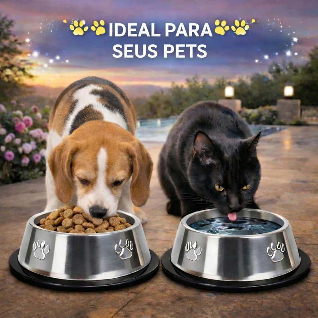 Comedouro Bebedouro Tigela Vasilha Antiderrapante Inox Silicone  Redondo  Pets Agua Ração