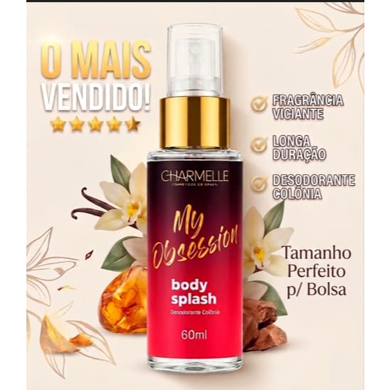 Body Splash My Obsession Charmelle 60ml Body Splash Feminino Compacto para Bolsa Body Splash Alta Fixaçao