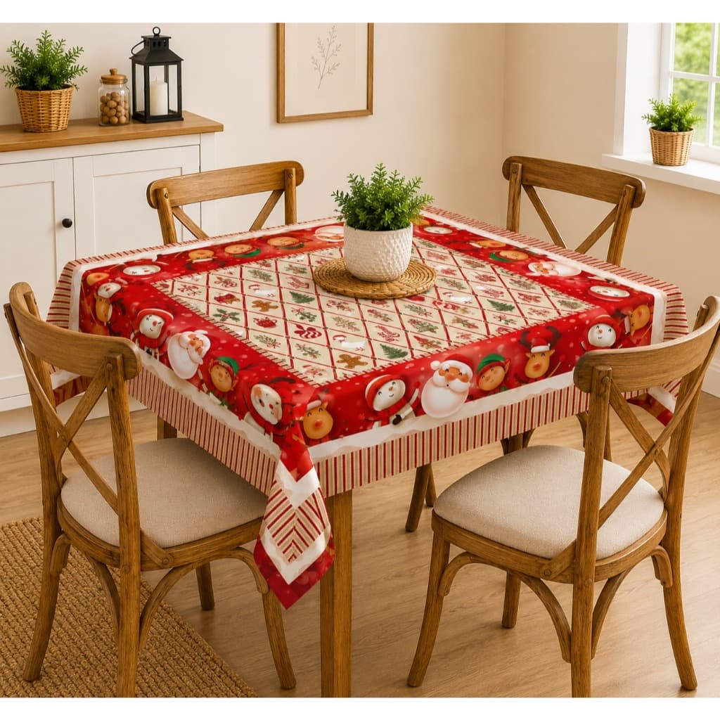 Toalha De Mesa Quadrada 4 Lugares Estampada Luxo 1,50 m e 1,50 m Natal