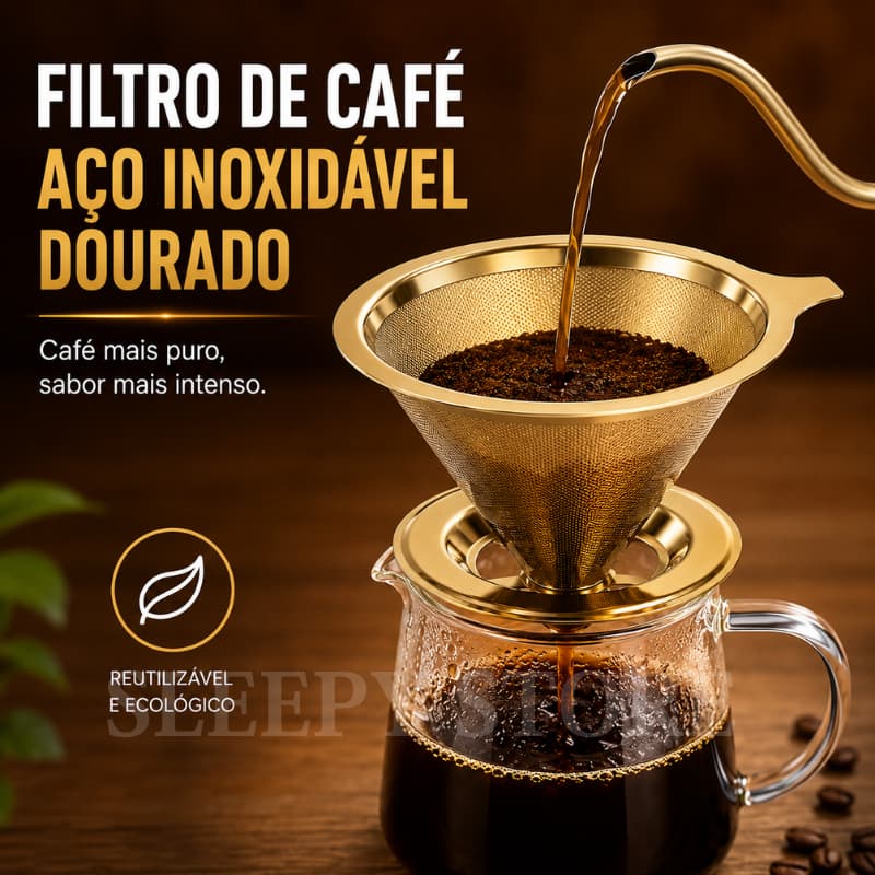 Filtro De Café Coador Luxo de Inox 304(103) Grande Reutilizável Pour Over Dourado