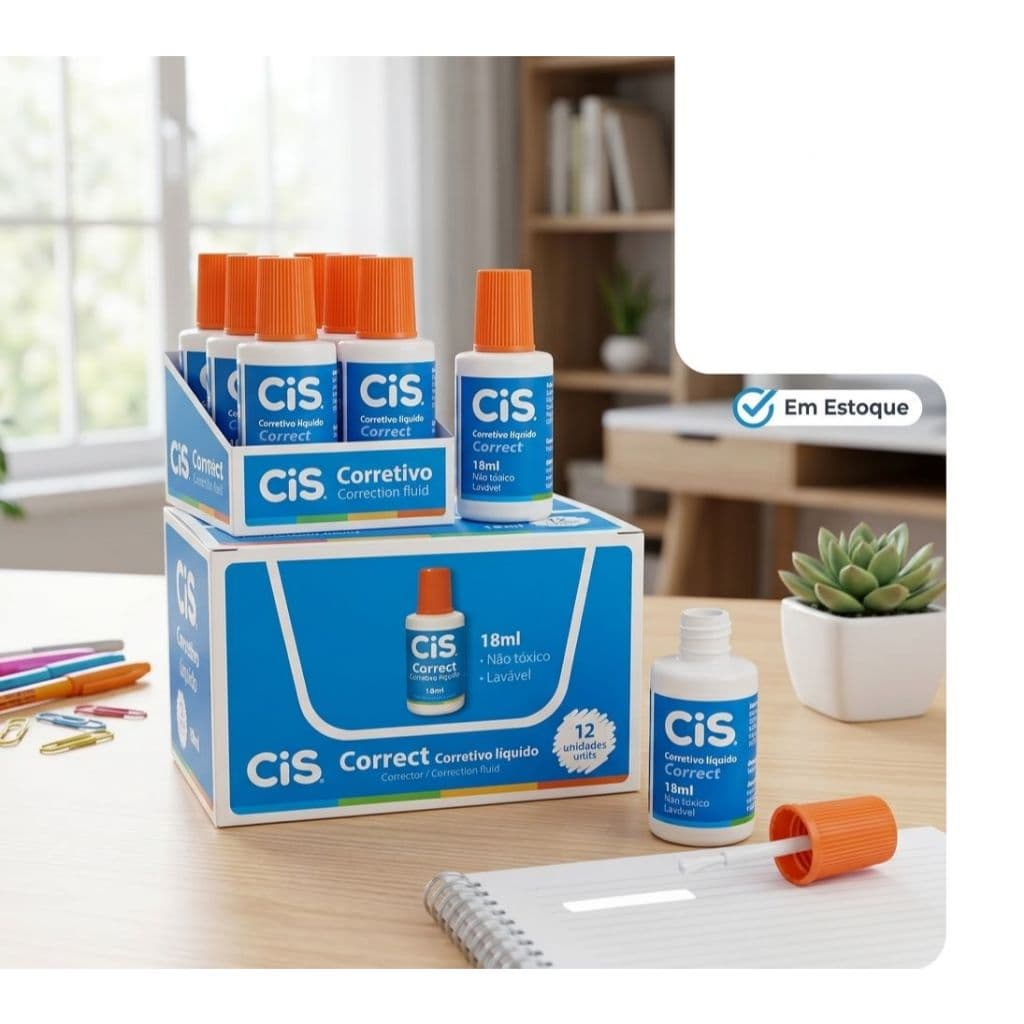 Kit 12 Corretivos Líquidos Cis Correct 18ml Escolar Papelaria