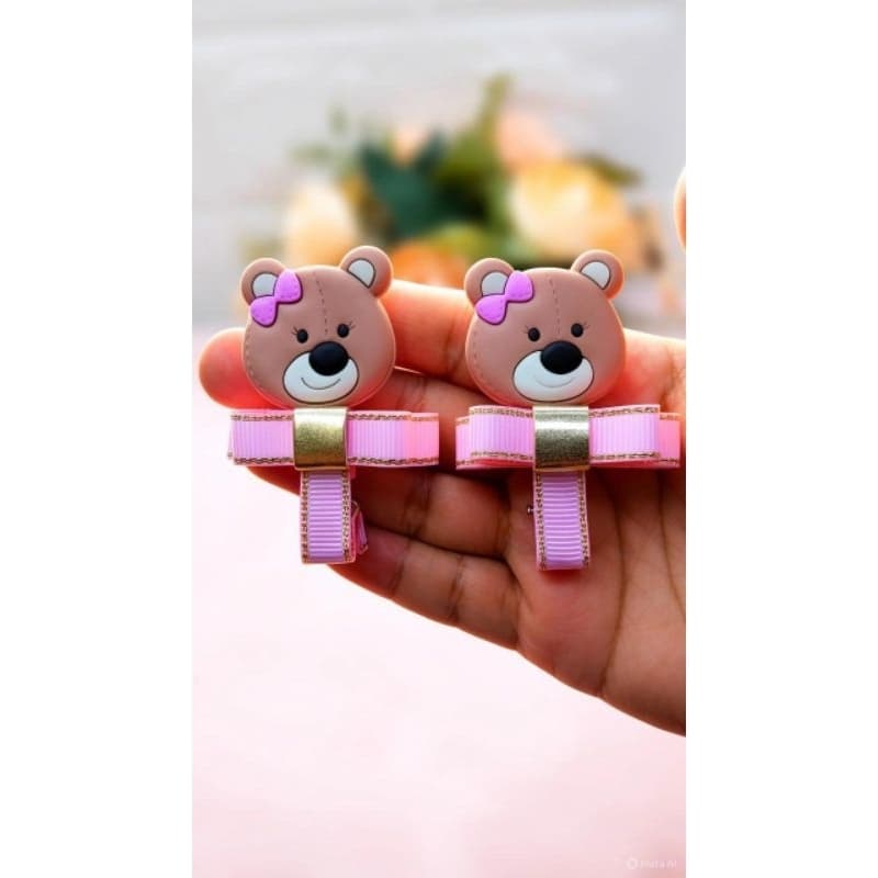 Parzinho de laço presilhas ursinhos  no bico de pato acessorios de cabelo  menina infantil