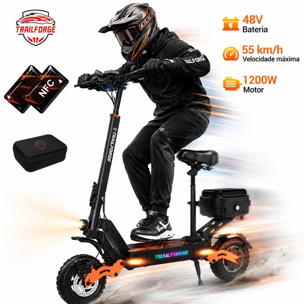Trailforge-G1 Patinete Scooter Elétrica 1000W  55KM/H Scooter 50km Off Road Com Painel LED