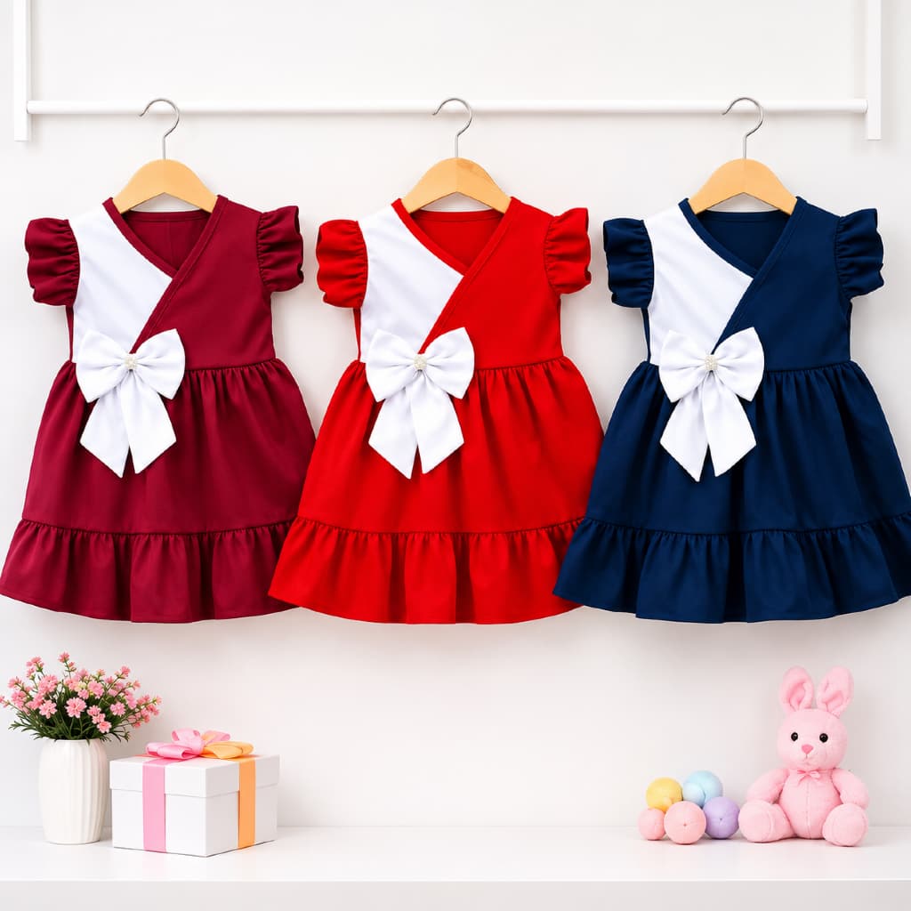 Vestido Bebê Menina com Laço Grande e Manga Babado – Delicado e Charmoso (Ref: 439)