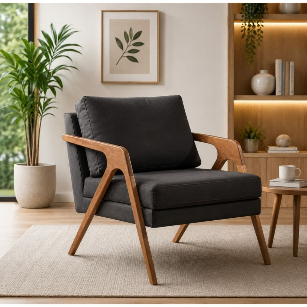 1 Poltrona de Corino Mona com Designer Moderno  Estrutura em Madeira Toque Sofisticado para Sua Sala