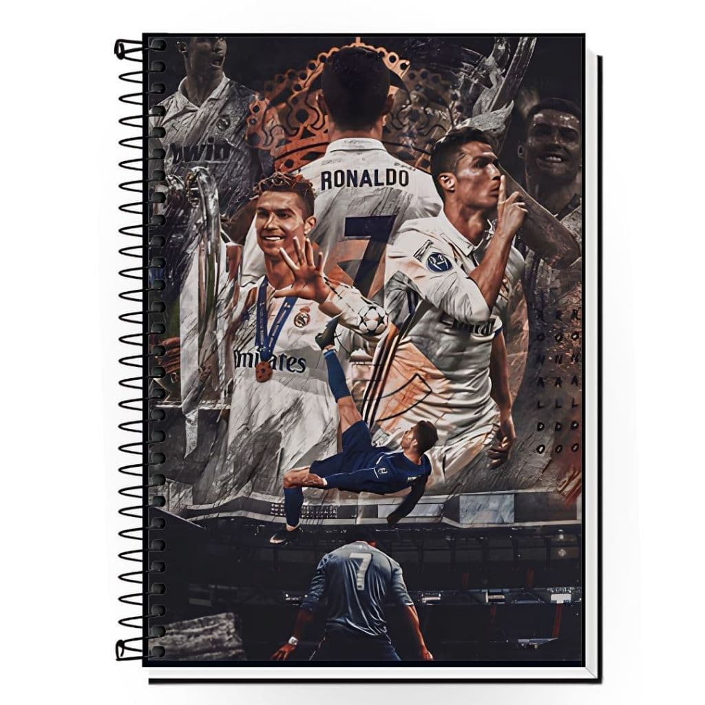 Caderno Cristiano Ronaldo CR7 Personalizado | 1, 10, 15 e 20 Matérias | Capa Dura Premium, Escolar e Universitário