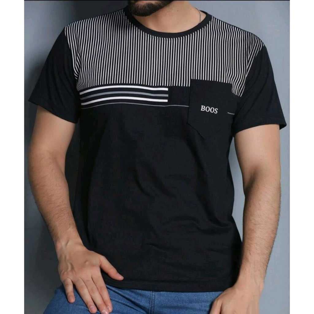 CAMISETA MASCULINA MANGA CURTA COM BOLSO ESTAMPA FRONTAL VERSATIL E CONFORTAVEL