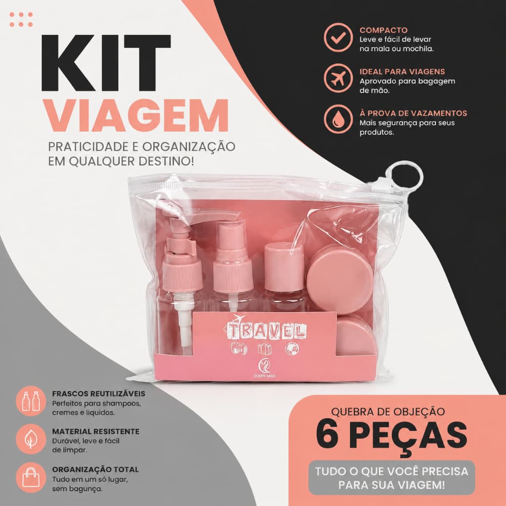 kit de frascos para viagem 6 peças creme cosméticos compartimento pote higiene pessoal