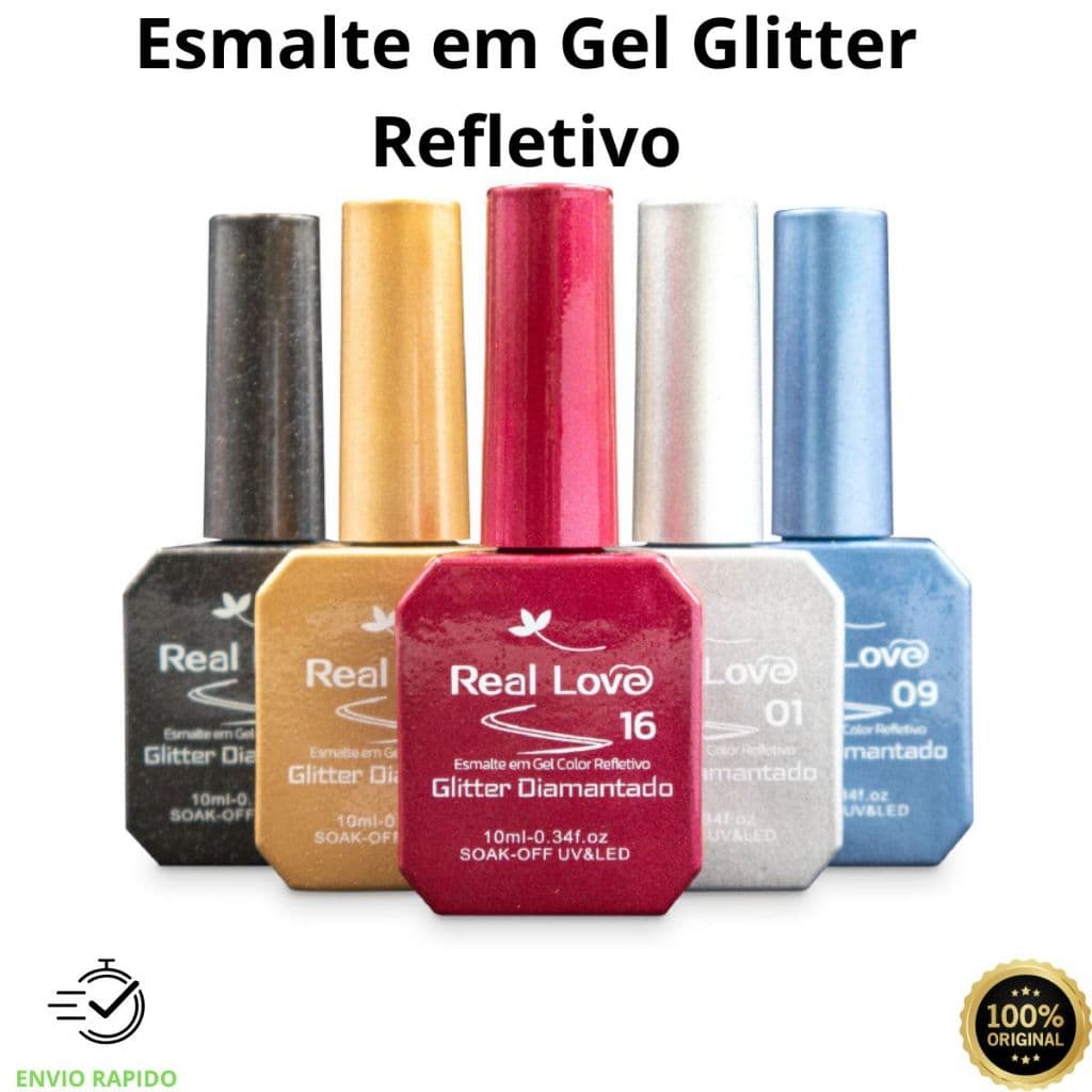 Esmalte Em Gel Glitter Refletivo Real Love 10ml Efeito Diamante Unha Em Gel Nail Designer