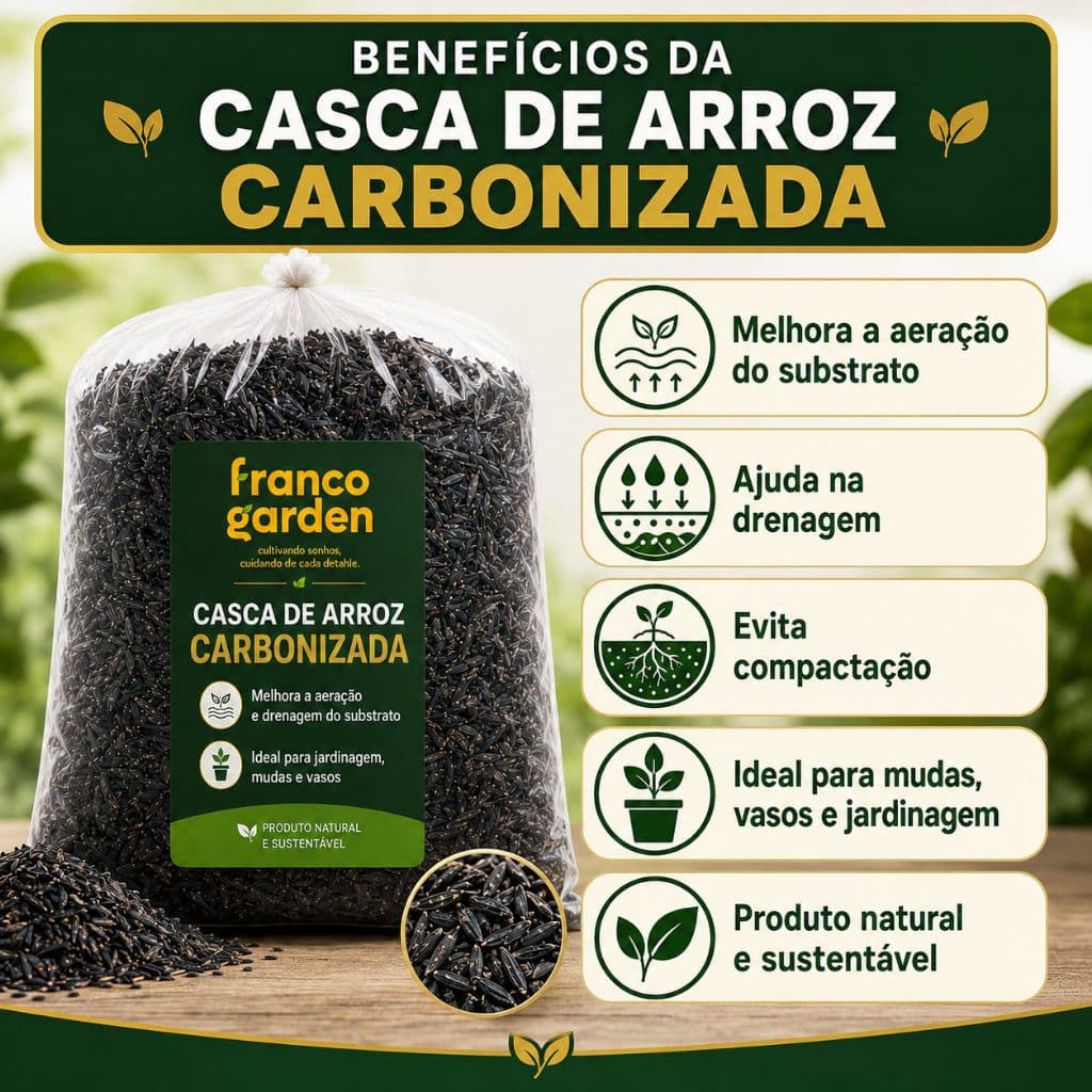 Casca de Arroz Carbonizada até 40L Substrato Natural Profissional Jardinagem Cultivo Drenagem Planta