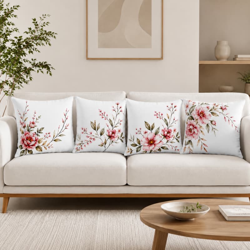 Kit 4 Capas de Almofadas Florais Micropercal 45x45 Decoração Elegante