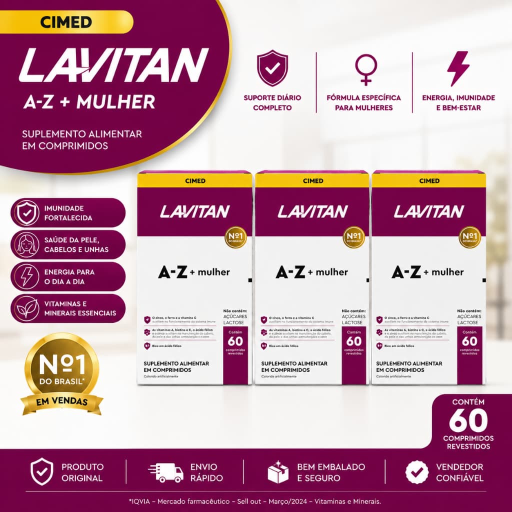 Lavitan A-Z Mulher 60 Comprimidos Polivitamínico Completo Vitaminas Femininas Imunidade Energia Original